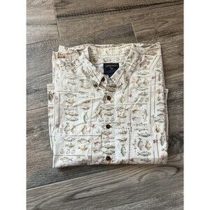 Woolrich Button Short Sleeve Beachy Fisherman Print Shirt Poles see pics #219